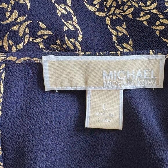 MICHAEL Michael Kors Chain Pattern Blouse, Navy Gold Slit Sleeves Women's Size L - Picture 8 of 10